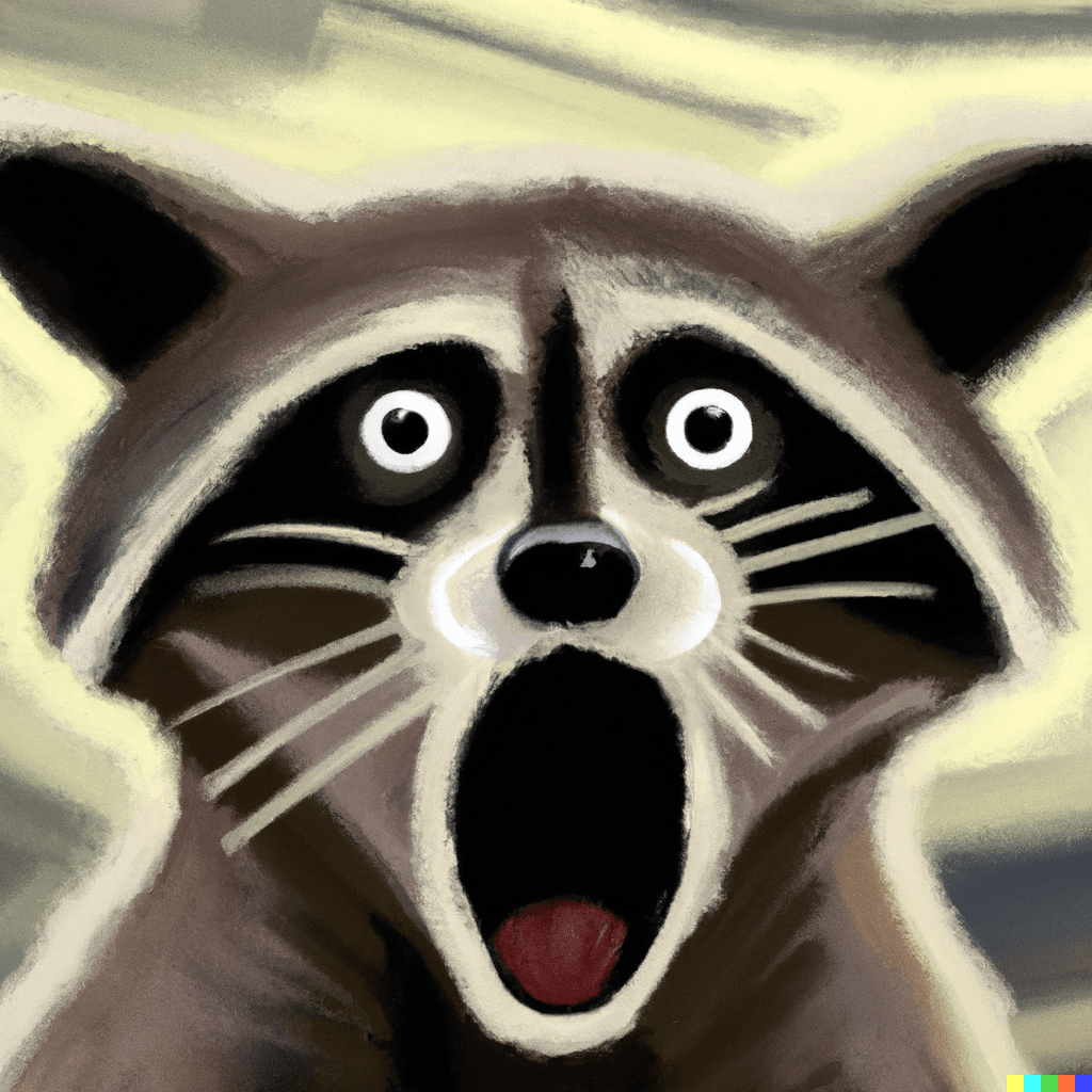 Guilty Pleasure des Werbefotografen 7 DALL·E 2023 01 03 08.42.54 a edvard Munch the scream style painting of a racoon FOTOGRAF Dortmund