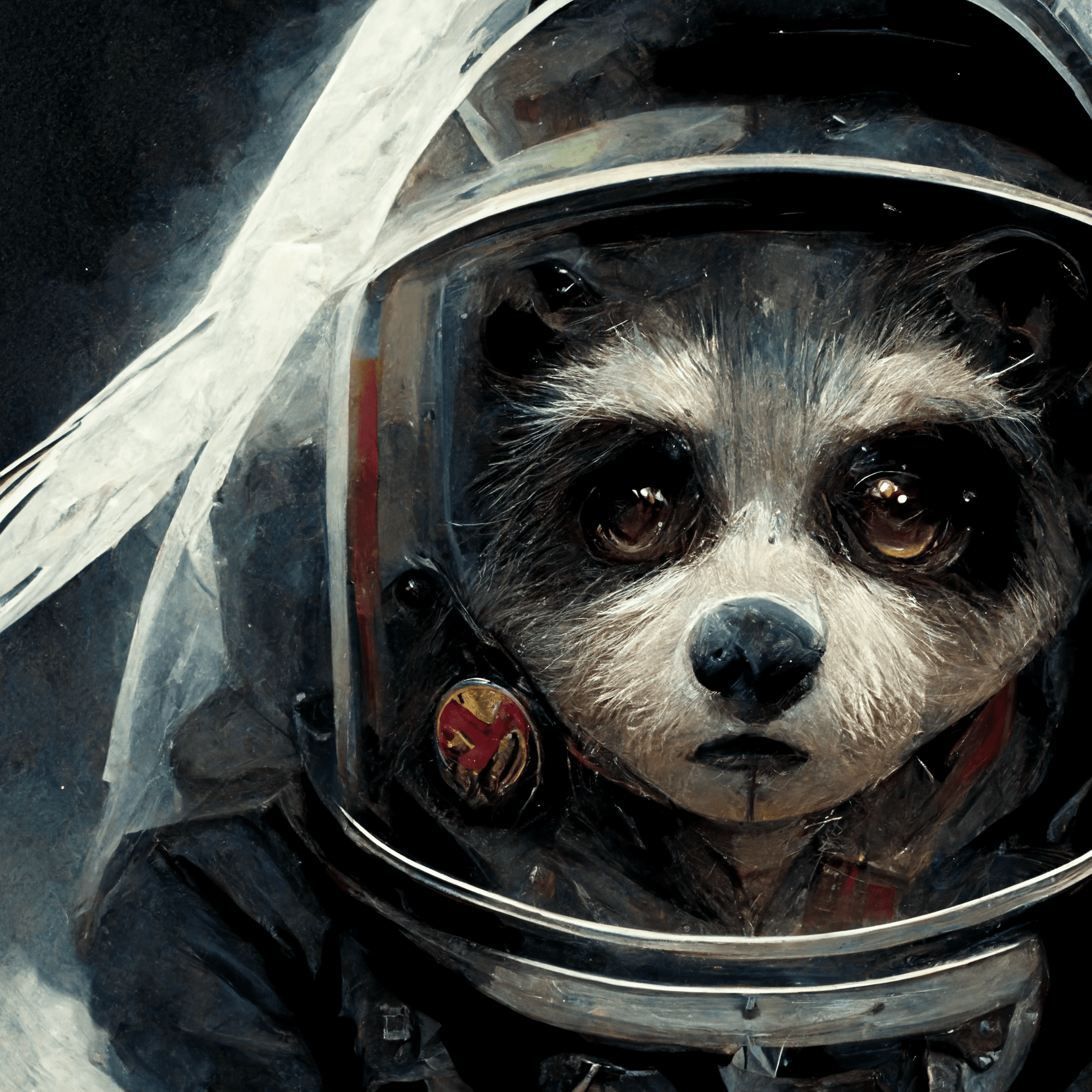 Racoon in Space mit einer KI generiertes Bild